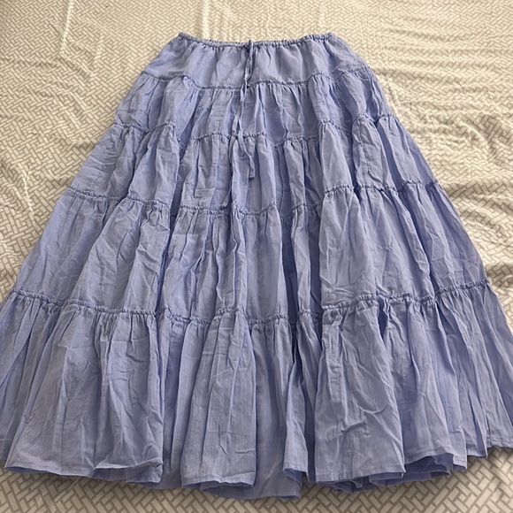 Lulus Relaxed Charm Periwinkle Gauzy Tiered Drawstring Maxi Skirt (S) - Picture 4 of 9